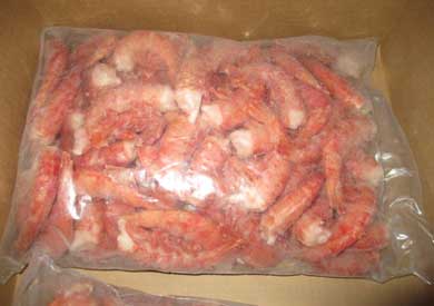 A photograph of Argentine langostino headless shell on ez peel in a two pound bag (EZ PEEL).